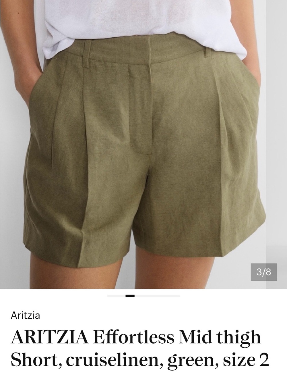 Aritzia Olive Pleated Mid-Thigh Shorts